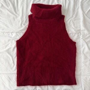 Lauren Ralph Lauren Lambswool Angora Sleeveless Turtleneck Sweater Red S Beaded
